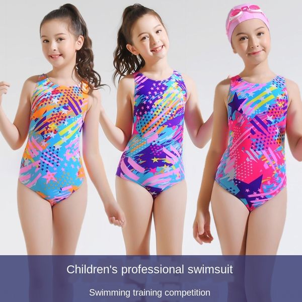 

mu4vz children's professional teenagers one-piece middle and large children's girl learning swimming training triangle swimsuit le, White;black
