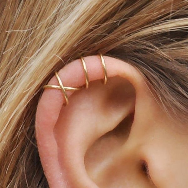 

2019 fashion punk clip-on ear clips c-shaped double earrings cross u-shaped earrings alloy without ear piercing women, Silver