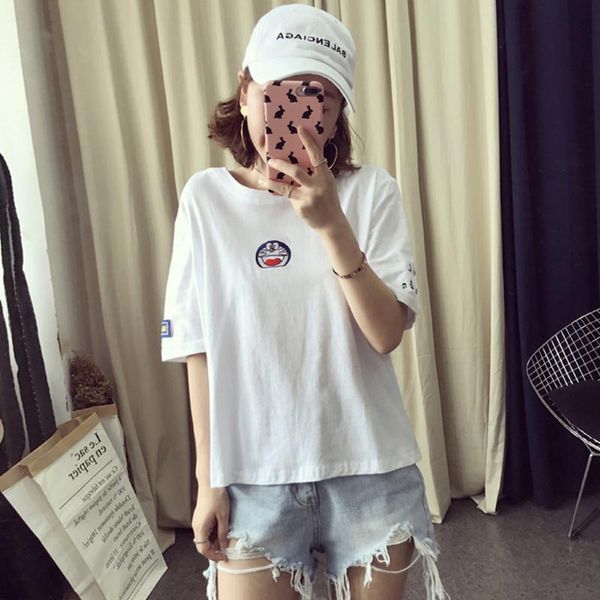 

missky women t shirt loose round collar cartoon short sleeve white color t-shirt female for summer