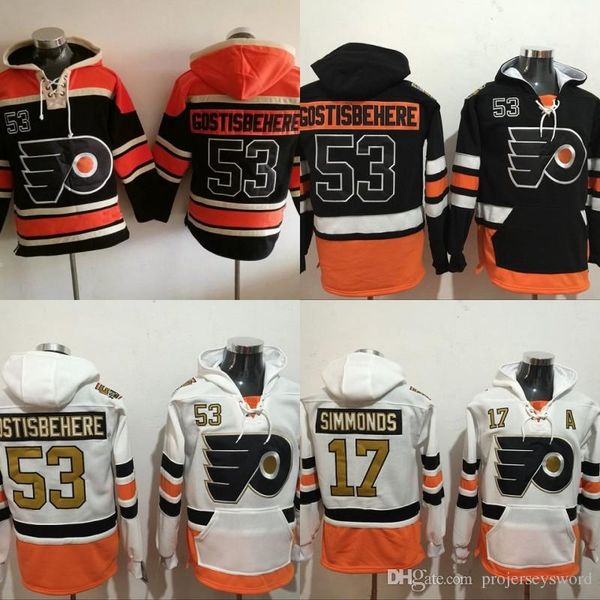 

#53 Shayne Gostisbehere Philadelphia Flyers Hockey Jersey Hoodies 100 Anniversary Patch Men's Stitched Embroidery Logos Sweatshirts Jerseys