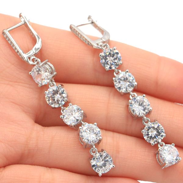 

gorgeous long white sapphire ladies engagement 925 silver earrings 63x8mm, Golden;silver