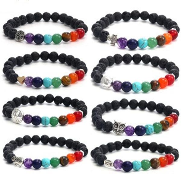 Naturstein-Korn-Armband Buddha-Kopf Baum des Lebens Owl 7 Chakra-Armband-Liebe-Kreuz Heilung Schmuck Frauen Charm Ornaments