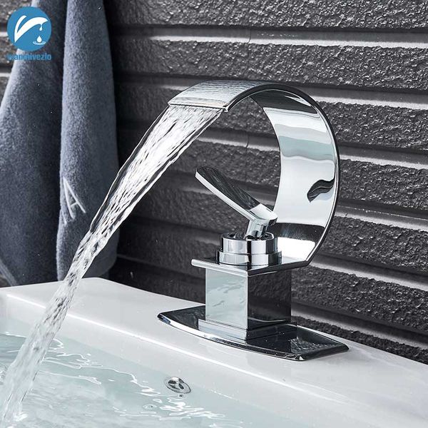 

copper single hole dual handles and cold basin mixer faucet creative waterfall water outlet bathroom vessel sink mixer taps