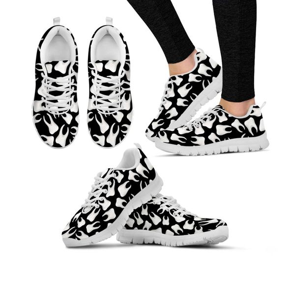 

elviswords the new women flats shoes teeth pattern black white cusual sneakers black white lace-up running shoes size 35-45