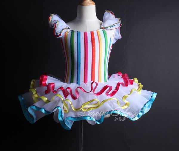 

rainbow stripe tutu dancing costume modern jazz kids ballet dance ballerina girls ballet dress leotard, Black;red