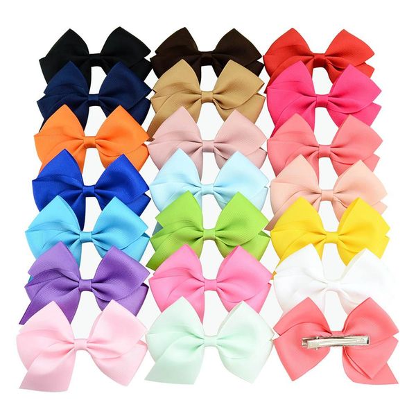 

4" девушки твердые grosgrain ленты для волос смычка клипы ленты hairbow с 60pcs клипы / lot мода дети головные уборы аксессуары для волос, Golden;silver