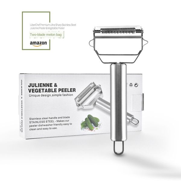 

german stainless steel double-head multifunctional shaving device creative two-in-one shaving device fruit peeling knife melon