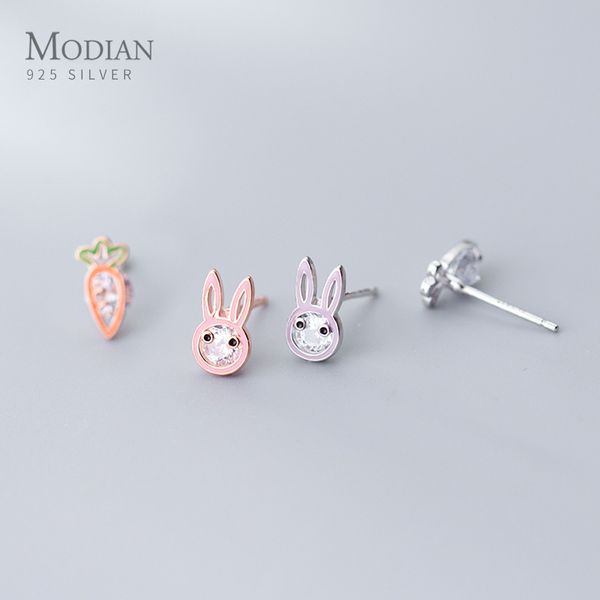 

modian colorful enamel carrot ear pin for women 925 sterling silver animal plant asymmetry stud earring fine jewelry, Golden;silver