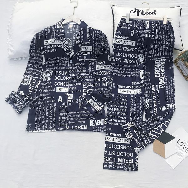 

fzslcyiyi mens pajama set satin sleepwear men pajamas set spring autumn pijama mens sleepwear sleep wear pyjamas, Black;brown