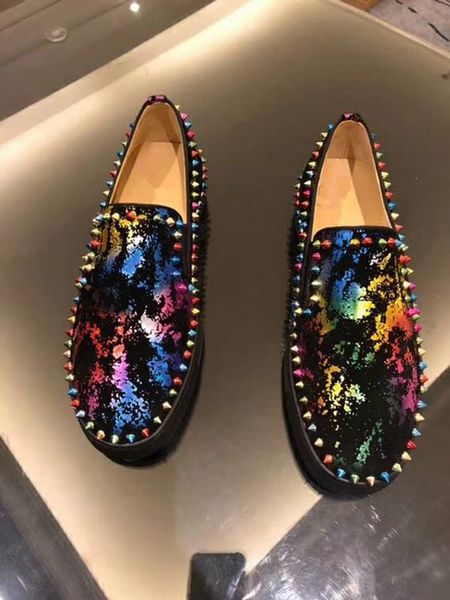 

gold spikes shoes men python leather outdoor luxury red bottom fashion sneakers rivets male casual walking shoes cs02, Black