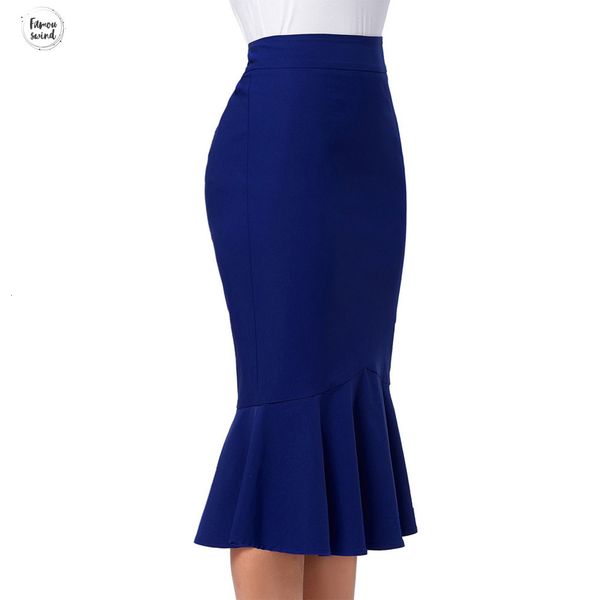 

юбки офис женщины bodycon midi женщина партия элегантных оборки pencil русалка женщины юбка юбка формальный случай юп, Black