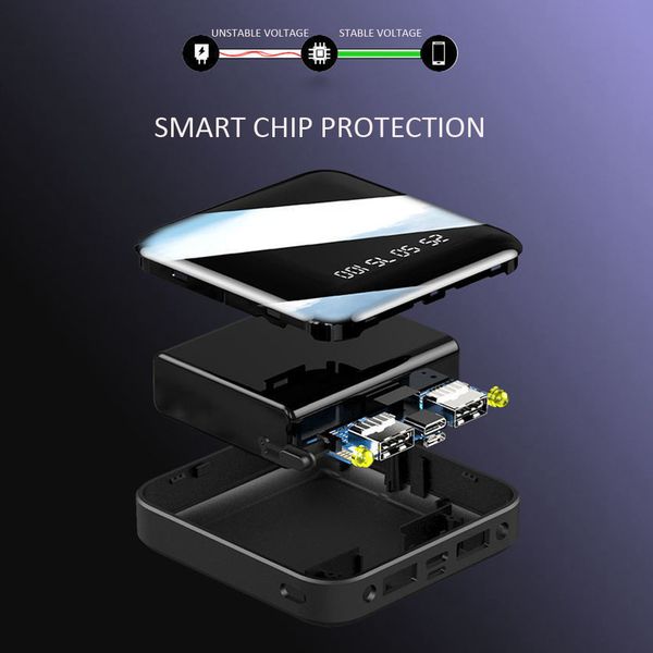 

mini portable power bank case digital display fast charging mirror charging treasure dual usb port battery not included