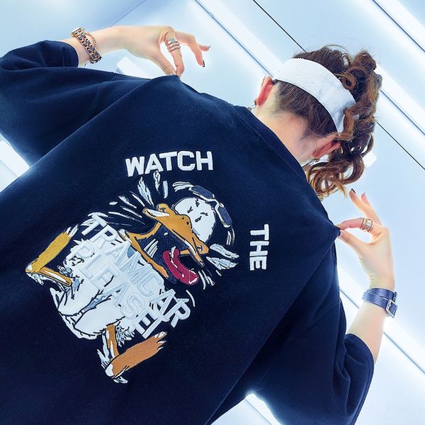 

6705 2020 super fire ins t-shirt embroidery midi loose cartoon embroidery t-shirt female ins fashion, White