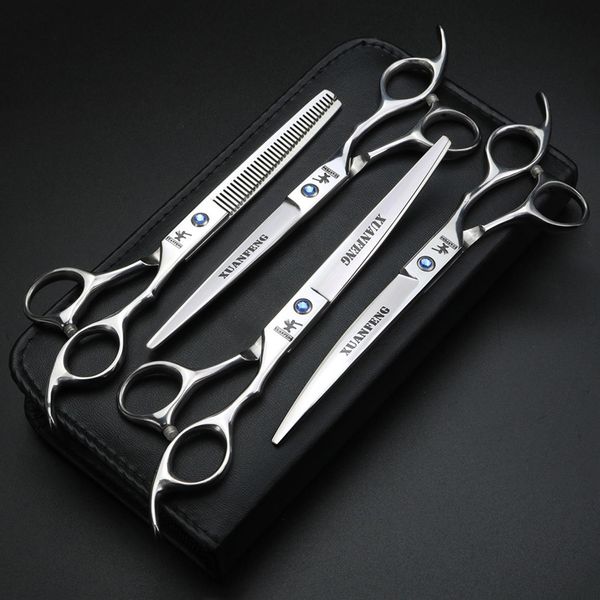 

4pcs set professional pet grooming scissors for dog 7 inch hairdressing shears thinning curved scissors with comb bag for cat