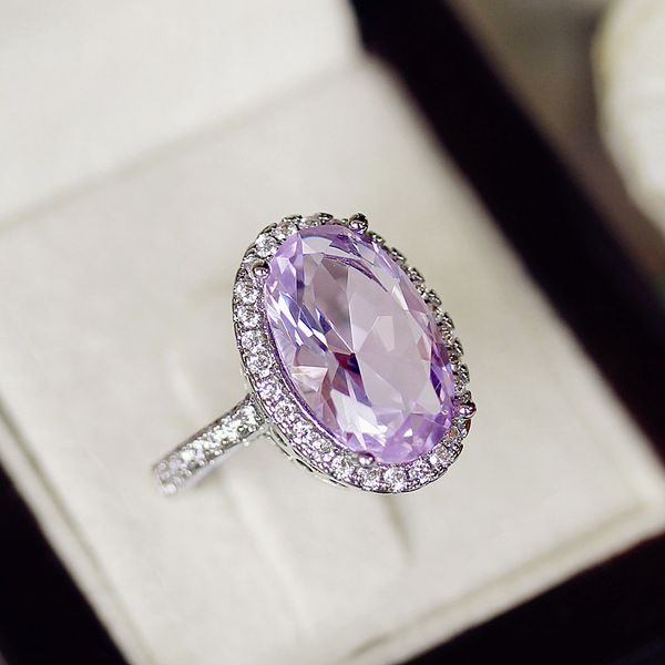 

luxurious set amethyst zircon ring woman originality goose egg drill ring, Silver