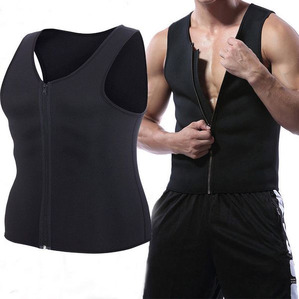 

2019 men's slimming neoprene vest trainer shapewear body shaper waist features neoprene nylon men's fitness zipper vest, Black;brown