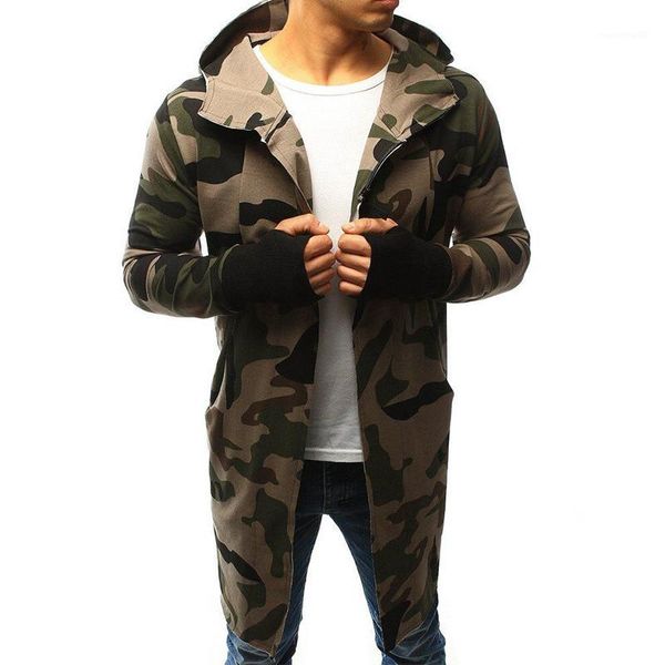 

men trench coats camouflage hooded zipper design slim male outerwear sports style male clothing spring autumn, Tan;black