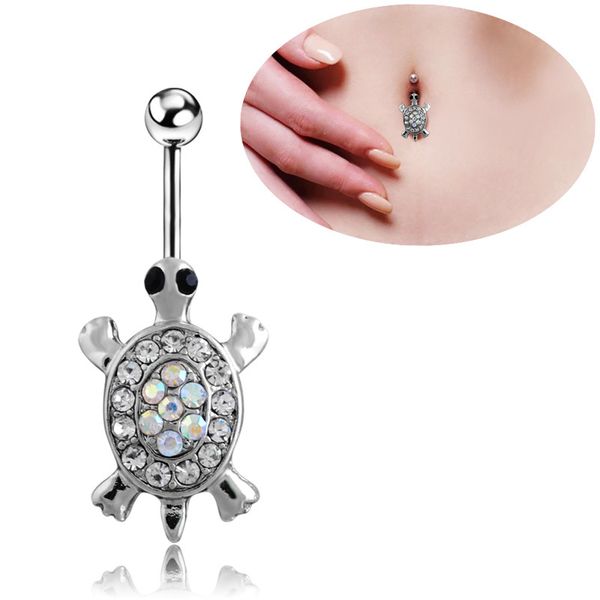 Wasit Bauchtanz-Tier-Schildkröte, Kristall-Körperschmuck, Edelstahl, Strass, Nabel, Klingelknopf, Piercing, baumelnde Ringe für Frauen, Geschenk