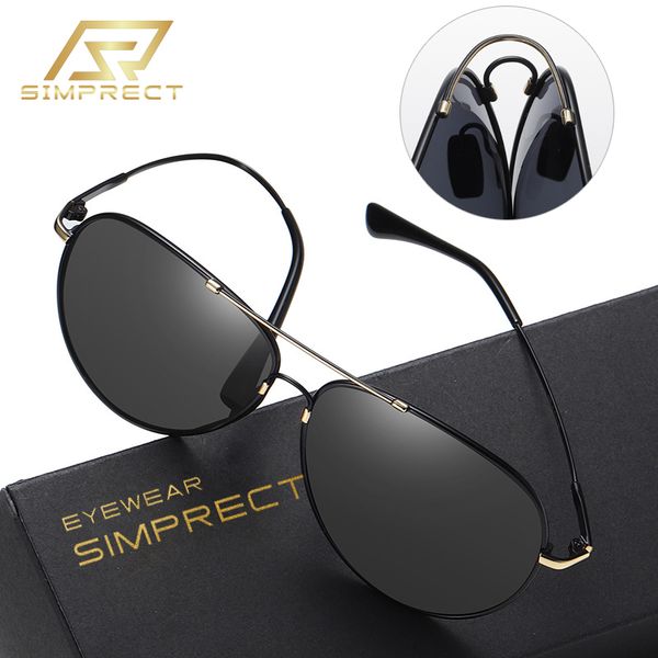 

simprect pchromic polarized sunglasses men 2020 memory metal retro sunglasses pilot anti-glare driver's sun glasses for men, White;black
