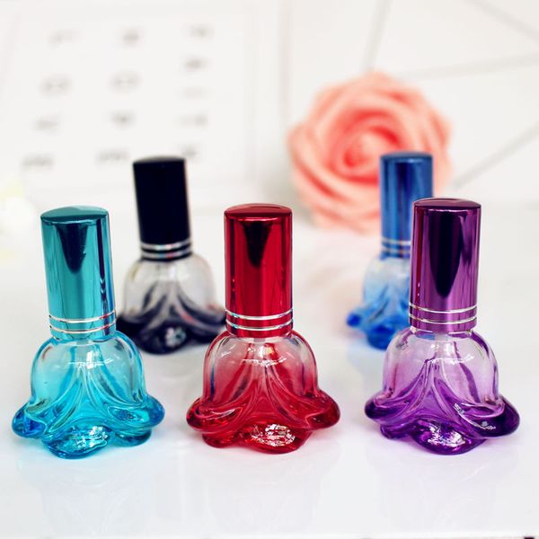 6ml mini colorido rosa em forma de frasco de perfume de vidro parfum garrafas de fragrância de embalagem cosmética frascos de vidro recarregável