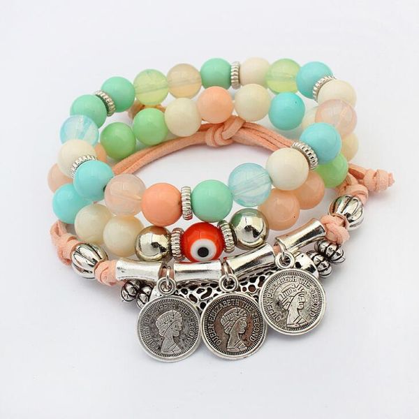 

poem snow retro coin bead multi-layer jewelry bracelet, Black