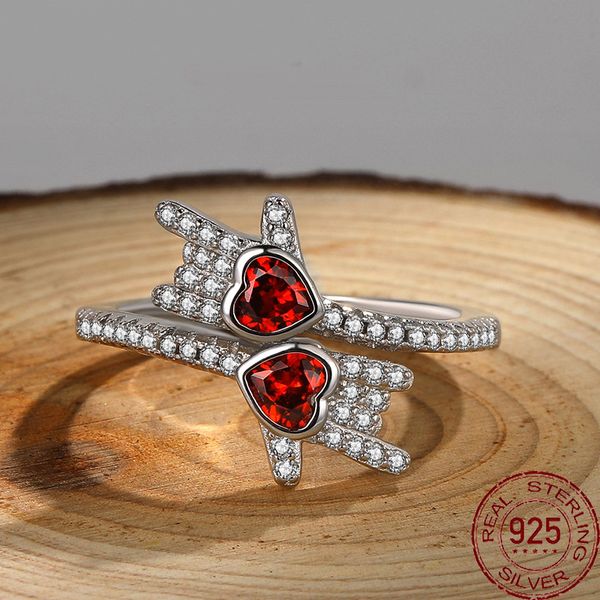 

lmnzb real 925 sterling silver red gem cz diamond rings love you heart ring rock gesture fine jewelry gift for women xr356, Slivery;golden