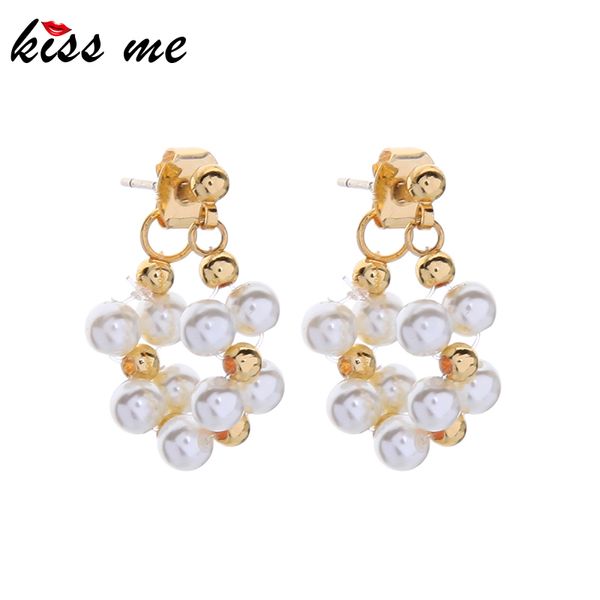 

kissme unique glass pearl&cultured pearl drop earrings women gold color brass earring unilateral magnet ear clip fashion jewelry, Silver
