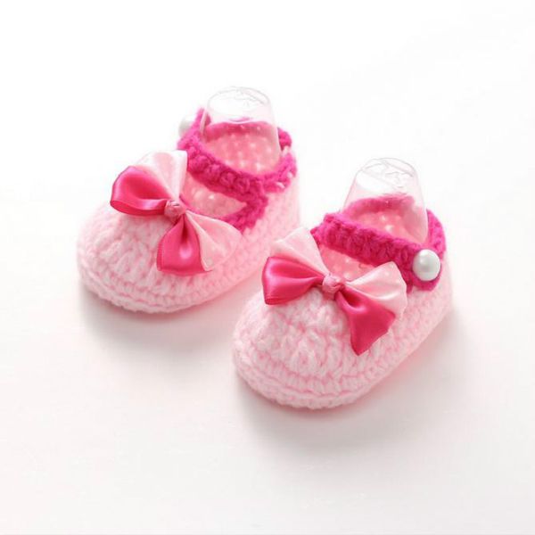 

1pair new lovely soft baby girls bowknot handwork knit princess toddler shoes children's crib shoes 11cm russia