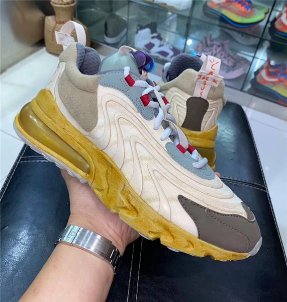 

2020 new authentic travis scott x shoe 270 react light cream dark hazel mica starfish running sneakers authentic shoes us5.5-12 ct2864-200