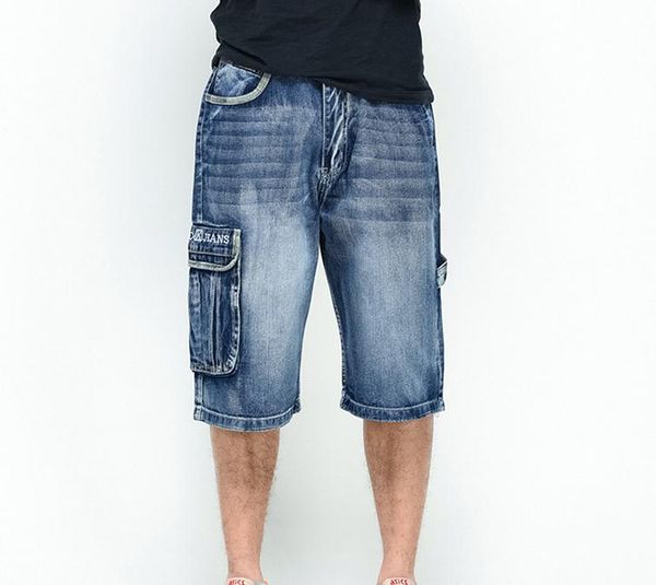 

jeans shorts men casual loose board short hip hop beach male shorts denim size 30-46, Blue