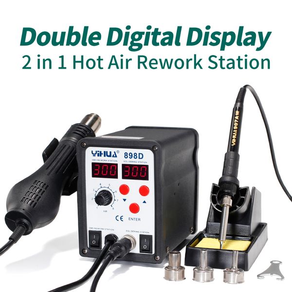 

double led digital display soldering iron rework station yihua 898d smd air soldering station 2 in 1 ing