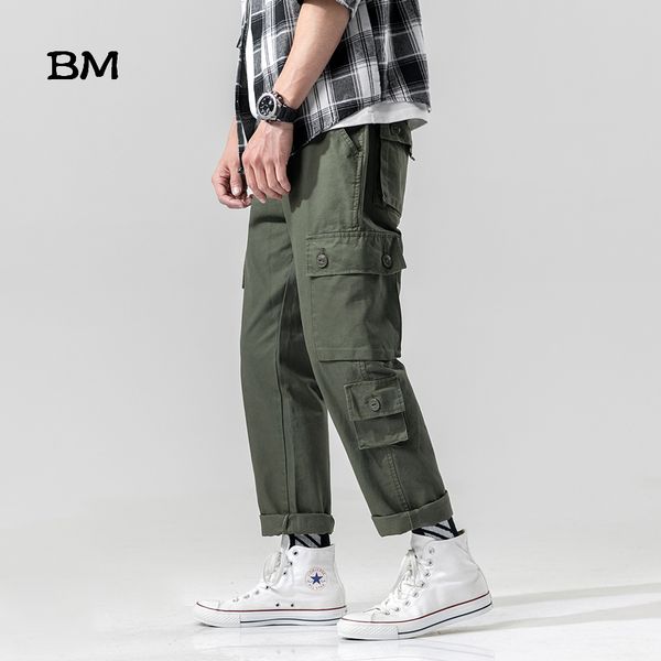 

men vintage cargo pants 2019 mens japanese streetwear straight pants male khaki streetwear overalls joggers, Black