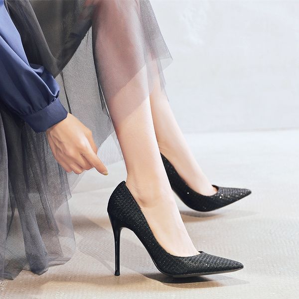 

exceed high-heeled shoes woman 2019 all-match fine with 10cm black nightclub single shoe