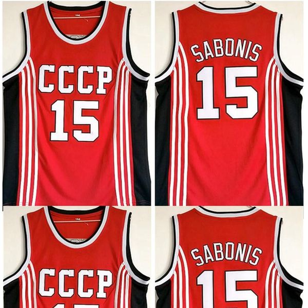 

arvydas sabonis jersey 15 basketball cccp team russia college jerseys men red team color all sttitched sports on sale, Black;red