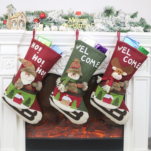 

large christmas stocking santa claus sock plaid burlap gift holder christmas tree decoration new year gift candy bags