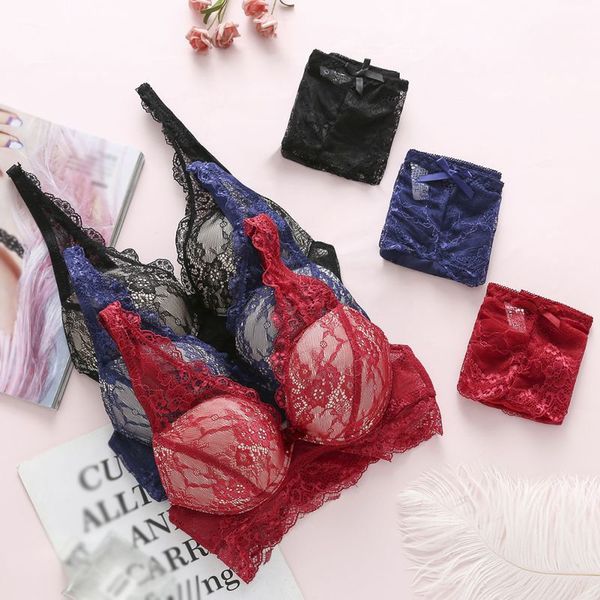 

2018 women lingerie bra & brief sets lace embroidery bralette ultra-thin underwire transparent underwear bra set ship, Red;black