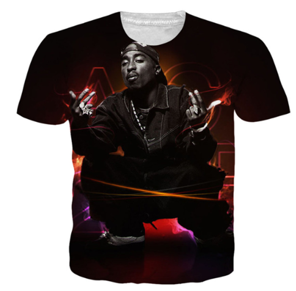 

popular singer rapper tupac 2pac t shirt men women funny 3d print summer short sleeve o neck crewneck casual a171, White;black