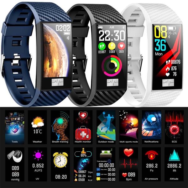 

2019 smart bracelet band with heart rate monitor ecg blood pressure ip68 fitness tracker wrisatband watch for men and wome, Slivery;brown