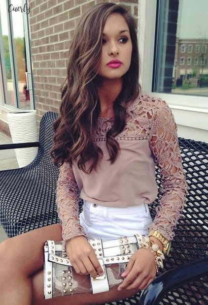 

2020 blouses women casual summer lace hollow out chiffon shirt solid khaki floral blouse for womens clothes, White