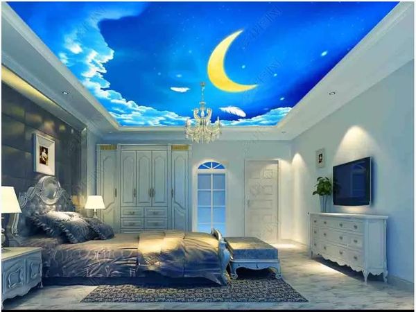 

custom 3d silk p wallpapers 3d ceiling murals dreamy sky, moon, sky, living room ceiling, mural zenith mural wall papers