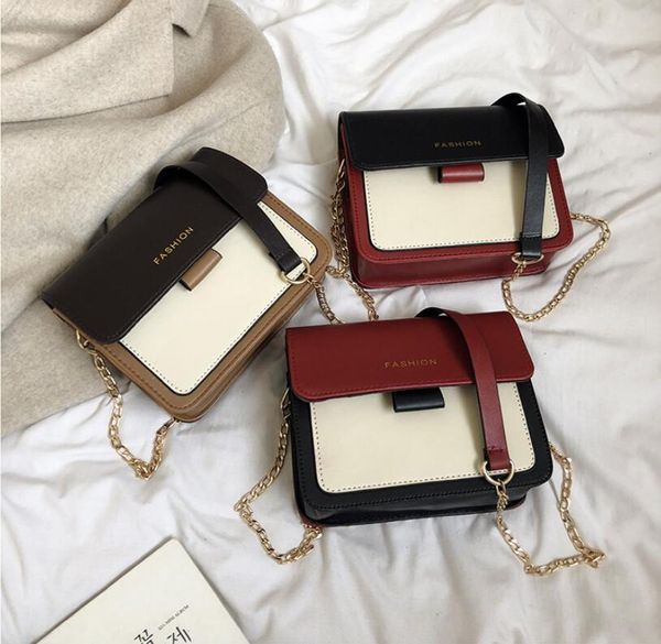 

2019 new style small square bag women's chain bag women's color contrast cross-body fashion versatile shoulder