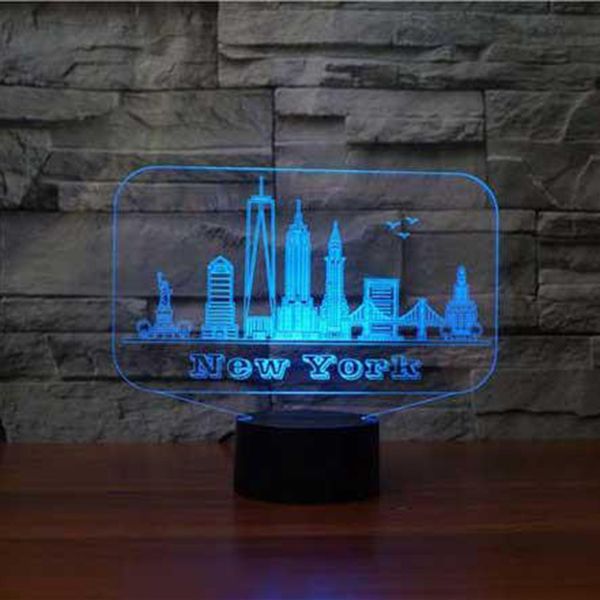 

new york usa building 3d rgb night light 7 color changing children bedroom 3d desk table lamp for home atmosphere lamp
