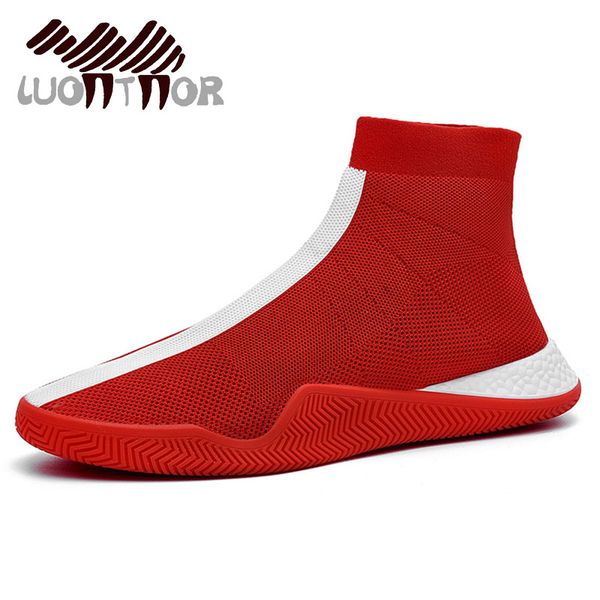 

luontnor new arrival high socks running shoes men women flying sock sneakers for man woman sports stretch sneakers boots red