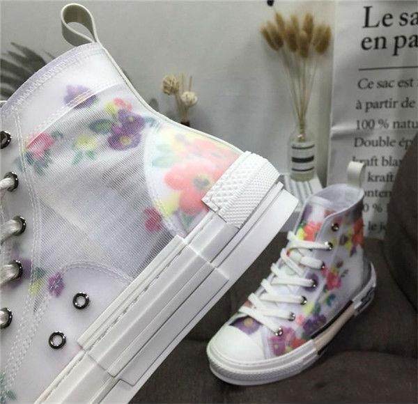 

wholesale 19ss flowers technical canvas b23 b24 high sneakers in oblique mens brand b23 designer shoes women fashion sneakers t07, Black