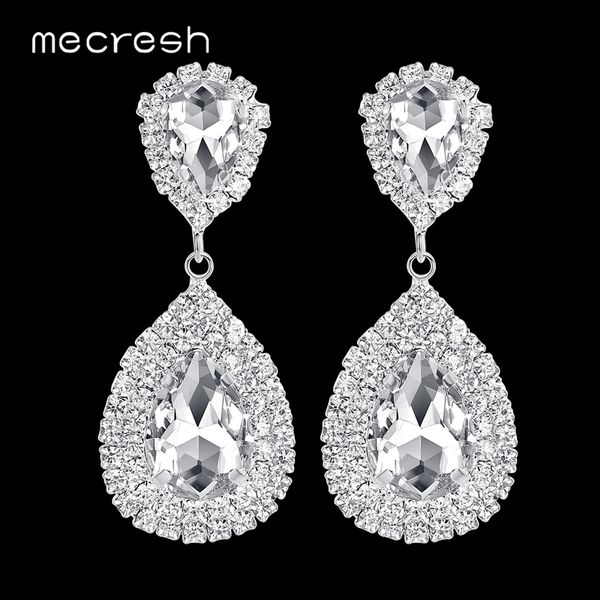 

mecresh silver color big crystal bridal wedding drop earrings for women large teardrop dangle earrings party prom jewelry eh003