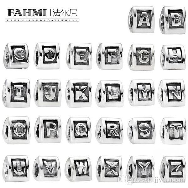 

fahmi 100% 925 sterling silver classic new 26 letters alphabet charm beaded fit diy bracelet bangle necklace women jewelry, Black