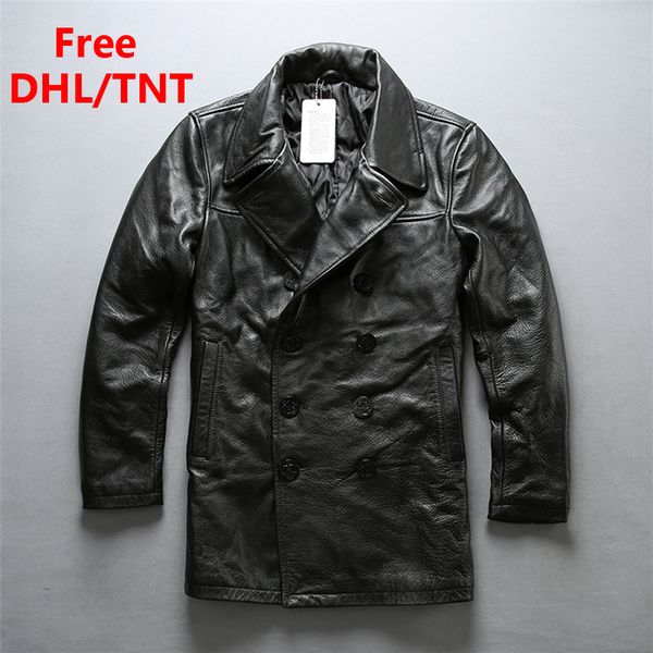 

dhl/tnt shipping 2020 men's genuine leather winter jacket vintage classic cowhide leather coat casual formal black jacket