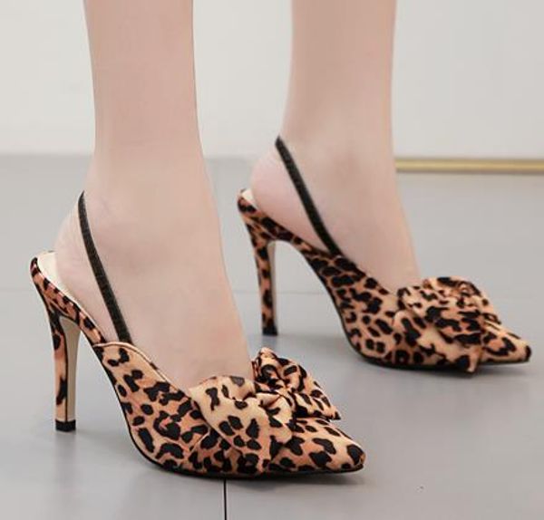 

chic leopard prints flower sling back pumps fashion luxury designer women shoes high heels stiletto heel size 35 to 40, Black