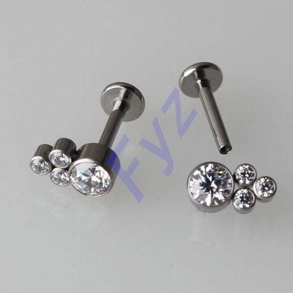 

inlay zircon earring 16g internal thread labert lip percing with g23 titanium ear tragus cartilalges stud body jewelry, Slivery;golden