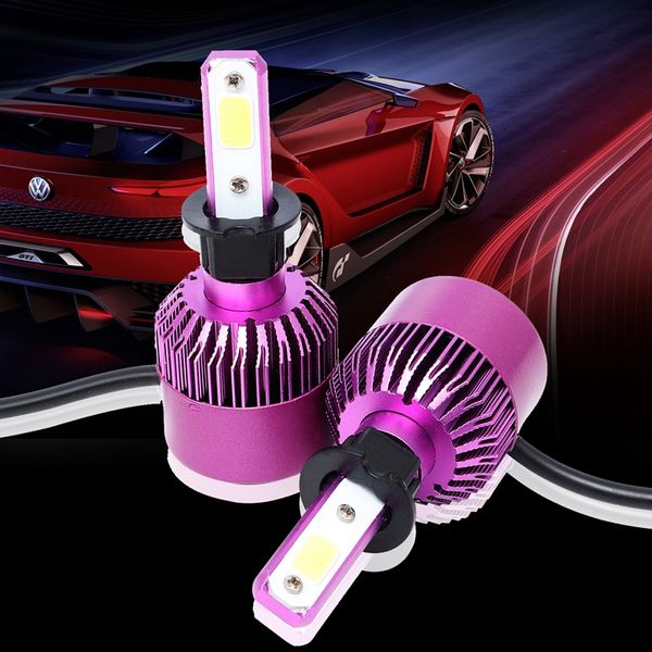 

s2 h3 car led headlight bulbs 6500k 72w 8000lm cob led headlamp fog light purple
